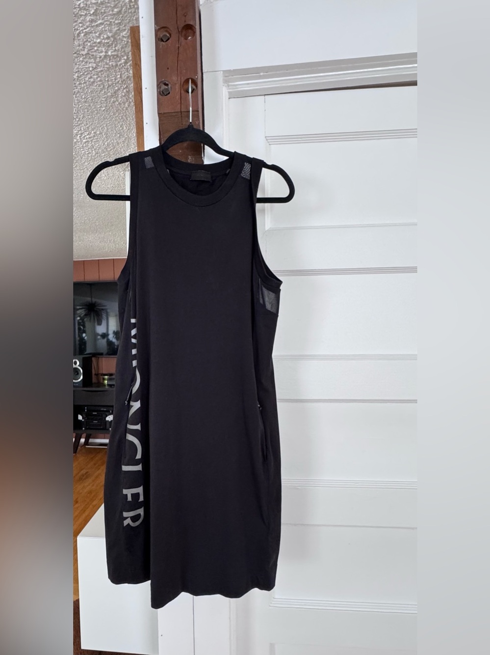 Moncler Black Ribbed Back Logo Tank